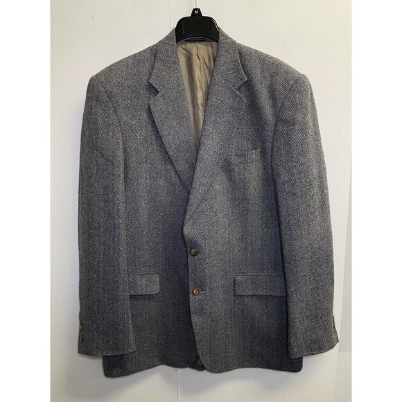 VTG J. G. Hook‎ Blazer Sport Coat Men's 42L Silk Jacket Herringbone Blue/Cream - Picture 1 of 10